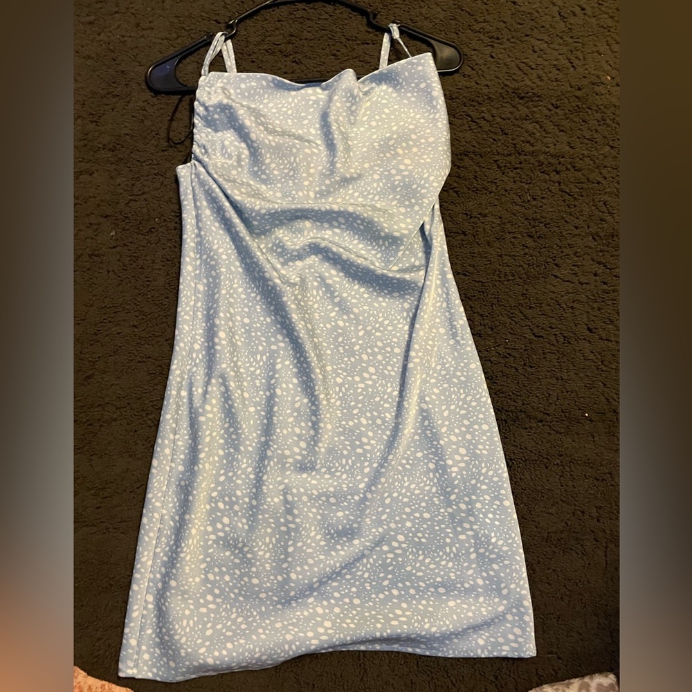 Forever 21 slip dress, blue w white poka dots
